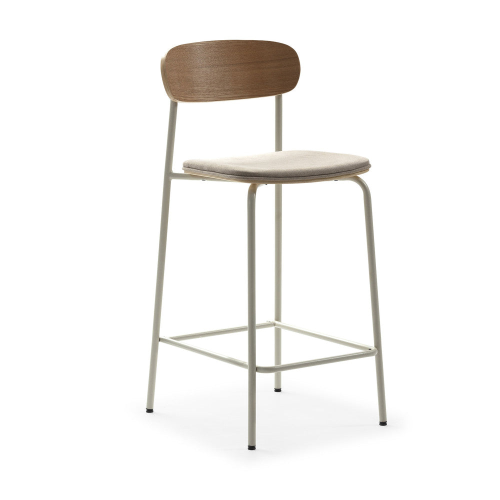 Arno - Lot de 2 chaises de bar en tissu et métal H66cm - Beige - 1