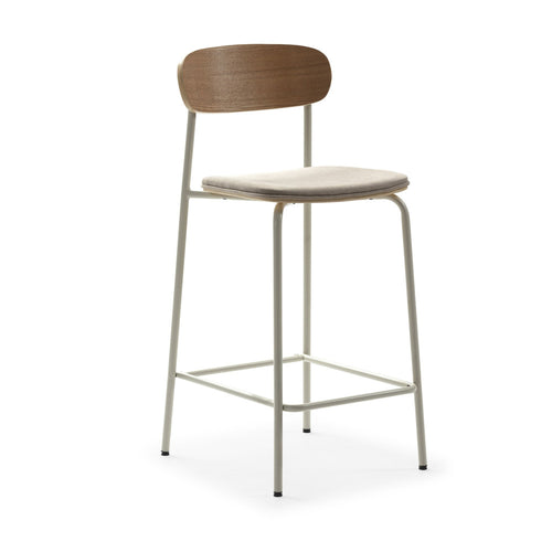 Arno - Lot de 2 chaises de bar en tissu et métal H66cm - Beige - 1
