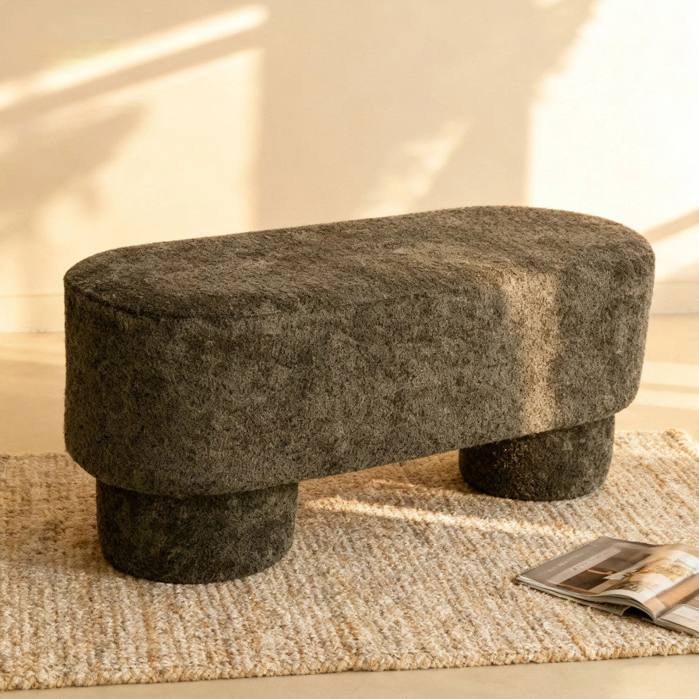Arlo - Banc arrondie en tissu bouclette L92cm - Vert kaki - 1