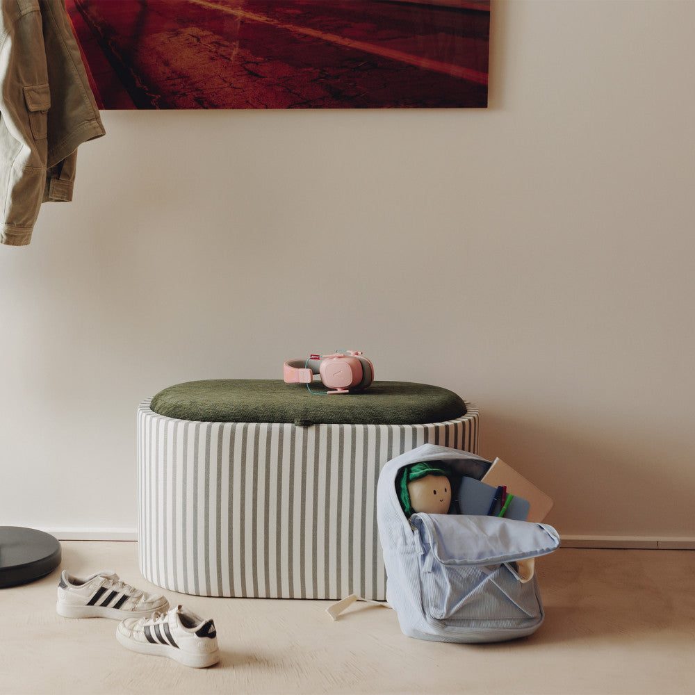 Zoé - Banc coffre à rayures convertible en table basse L77cm - Vert - 1