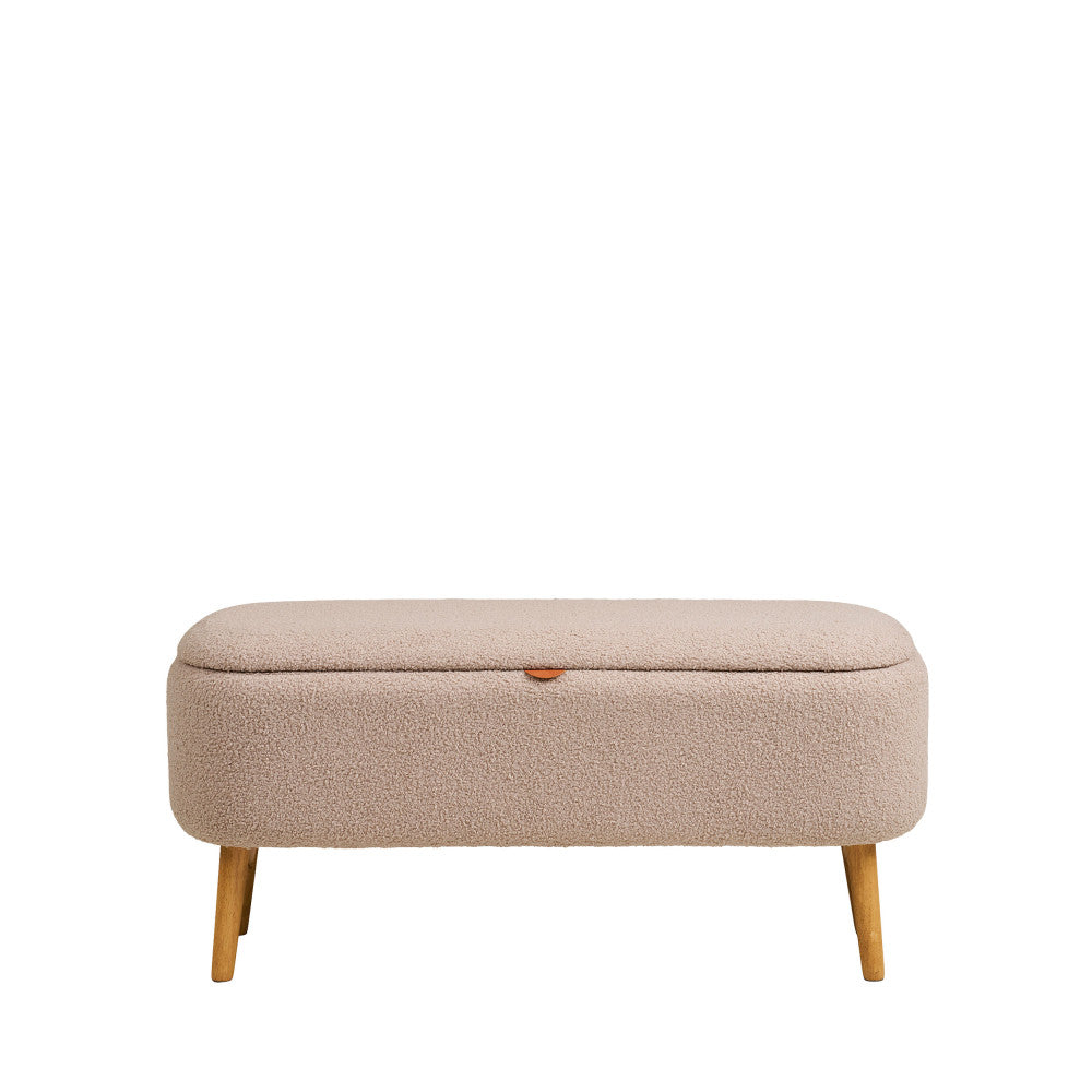 Harlow - Banc coffre en tissu bouclette et bois L95cm - Beige - 2