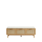 June - Banc d'entrée avec rangement à chaussures en bois et cannage L140cm - Bois clair - 2