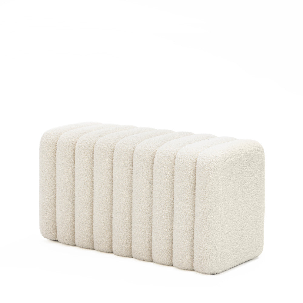 Leto - Banc rembourré en tissu bouclette L79cm - Blanc - 2