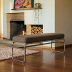 Henri - Banc en tissu pieds chrome L120cm - Marron - 1