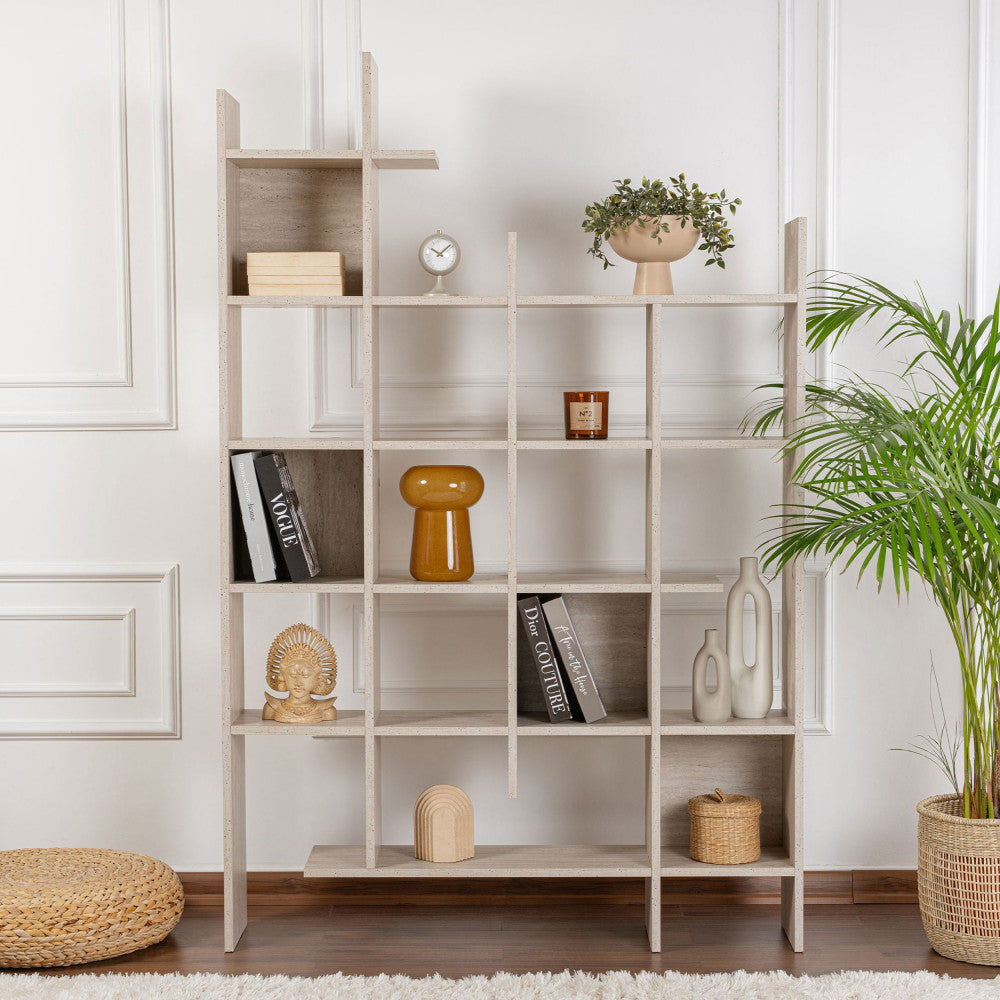 Mako - Bibliothèque effet travertin H188cm - Beige - 1