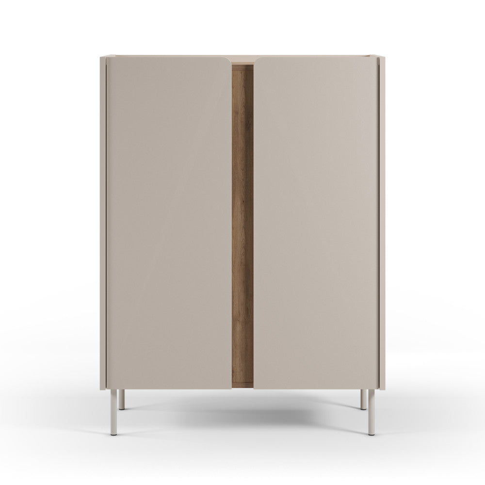 Boxy - Buffet 2 portes en bois et métal H120cm - Beige - 2