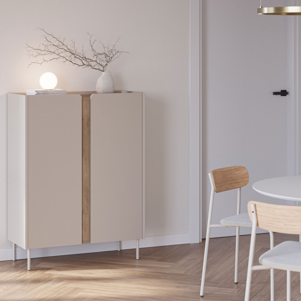 Boxy - Buffet 2 portes en bois et métal H120cm - Beige - 1