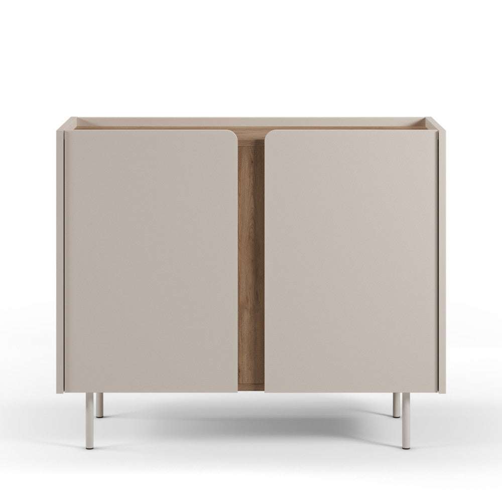 Boxy - Buffet 2 portes en bois et métal L100cm - Beige - 2