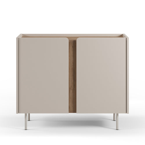 Boxy - Buffet 2 portes en bois et métal L100cm - Beige - 2