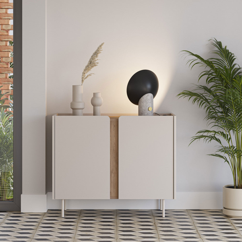 Boxy - Buffet 2 portes en bois et métal L100cm - Beige - 1