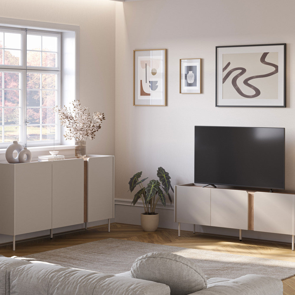 Boxy - Buffet 3 portes en bois et métal L150cm - Beige - 1