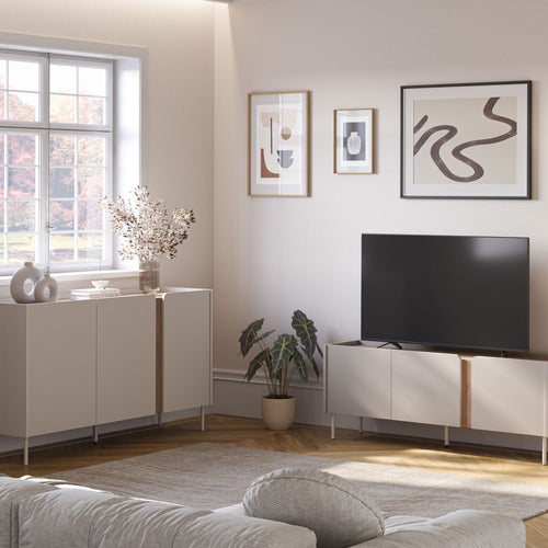 Boxy - Buffet 3 portes en bois et métal L150cm - Beige - 1