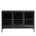 Bjorn - Buffet 3 portes en verre strié et métal L132cm - Noir - 2
