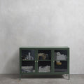 Bjorn - Buffet 3 portes en verre strié et métal L132cm - Vert foncé - 1