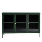 Bjorn - Buffet 3 portes en verre strié et métal L132cm - Vert foncé - 2