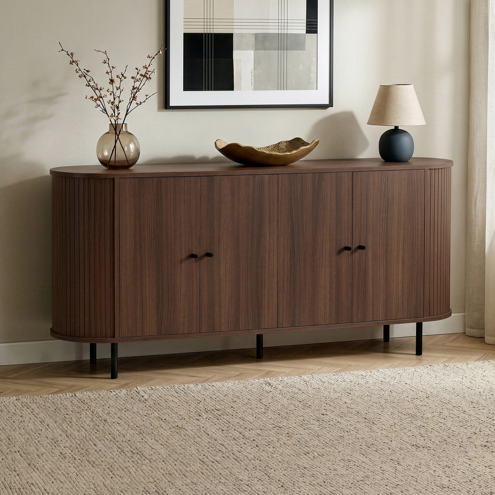Pazar - Buffet 4 portes aux bords arrondis en bois L180cm - Bois foncé - 1