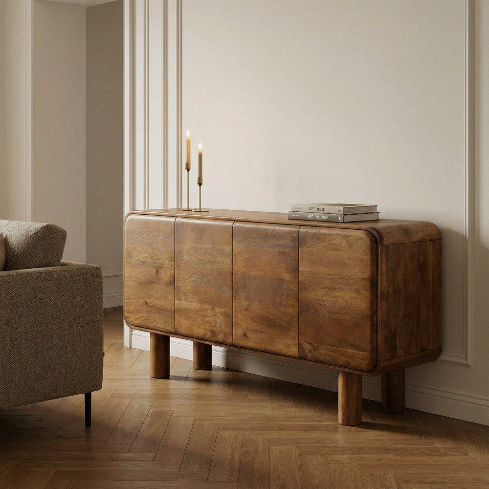 Sira - Buffet 4 portes en bois massif L160cm - Bois foncé - 1