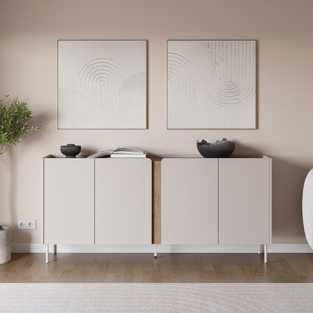 Boxy - Buffet 4 portes en bois et métal L180cm - Beige - 1