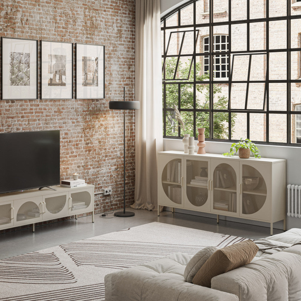 Zio - Buffet 4 portes en métal L160cm - Beige - 1