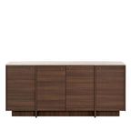 Hopa - Buffet 4 portes plateau effet travertin et bois L180cm - Bois foncé - 2