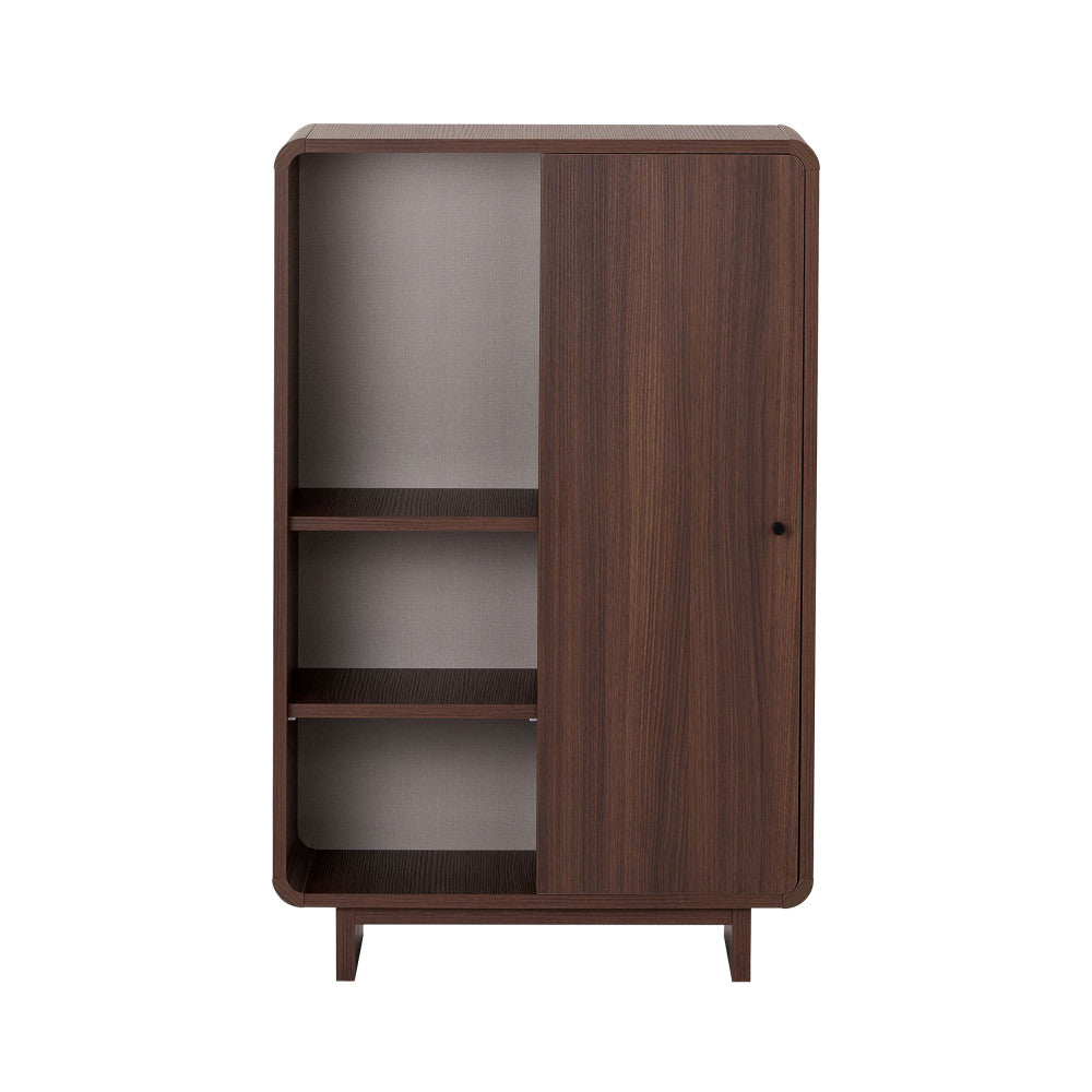 Dima - Buffet haut 1 porte aux bords arrondis en bois H110cm - Bois foncé - 2