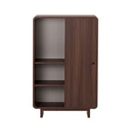 Dima - Buffet haut 1 porte aux bords arrondis en bois H110cm - Bois foncé - 2