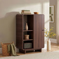Dima - Buffet haut 1 porte aux bords arrondis en bois H110cm - Bois foncé - 1