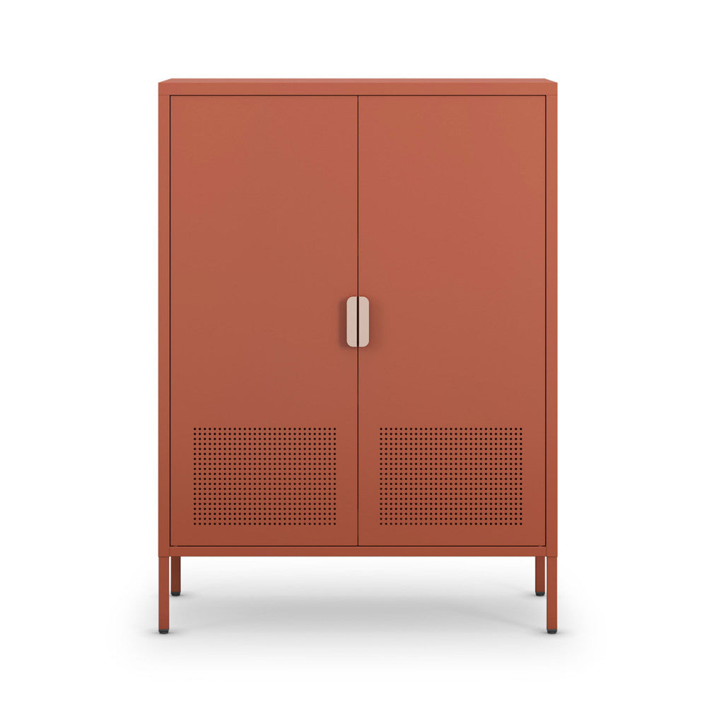 Adel - Buffet haut 2 portes en métal H 110 cm - Terracotta - 2