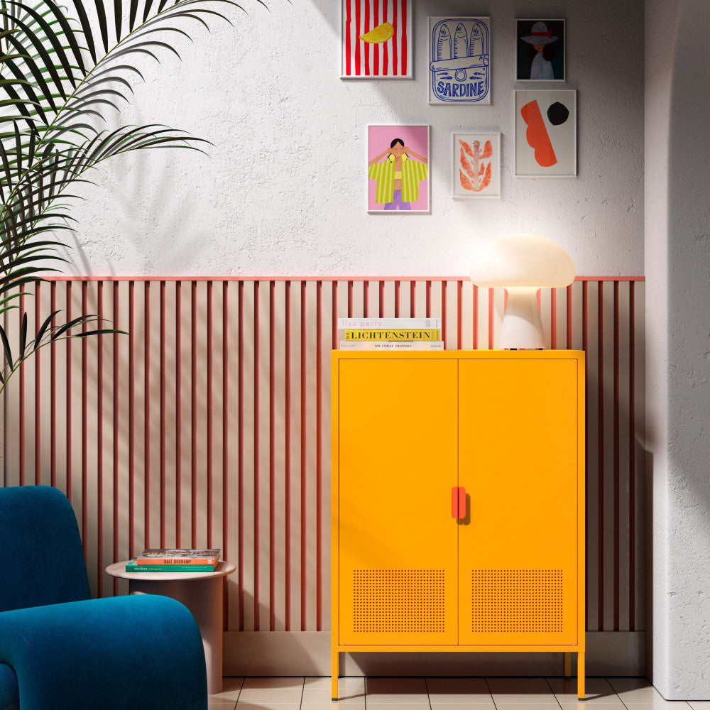 Adel - Buffet haut 2 portes en métal H 110 cm - Orange - 1