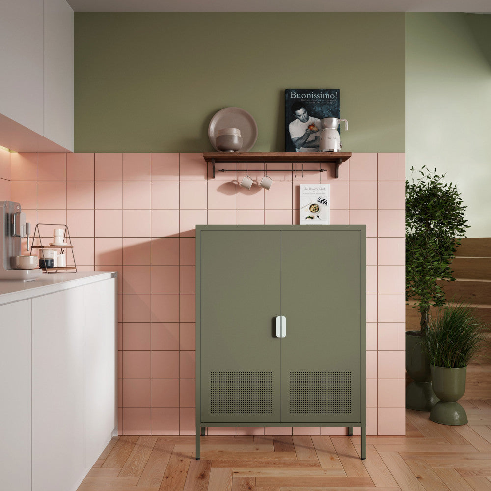 Adel - Buffet haut 2 portes en métal H 110 cm - Vert - 1