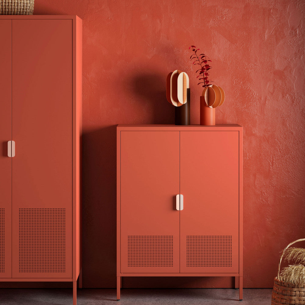 Adel - Buffet haut 2 portes en métal H 110 cm - Terracotta - 1