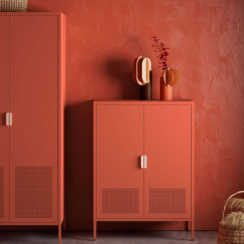 Adel - Buffet haut 2 portes en métal H 110 cm - Terracotta - 1