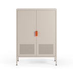 Adel - Buffet haut 2 portes en métal H 110 cm - Beige - 2