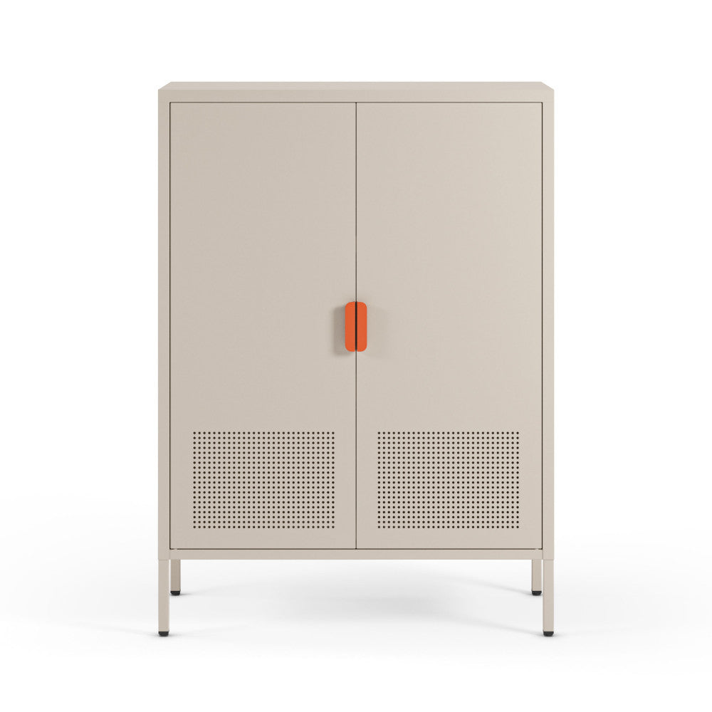 Adel - Buffet haut 2 portes en métal H 110 cm - Beige - 2
