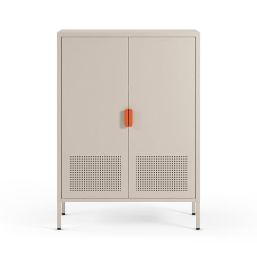 Adel - Buffet haut 2 portes en métal H 110 cm - Beige - 2