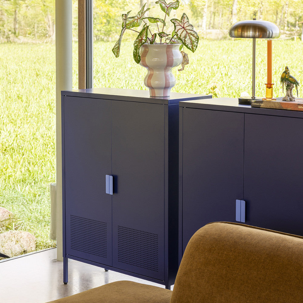 Adel - Buffet haut 2 portes en métal H 110 cm - Bleu - 1