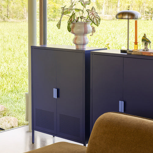 Adel - Buffet haut 2 portes en métal H 110 cm - Bleu - 1