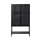 Adare - Buffet haut 2 portes en verre trempé et métal H160cm - Noir - 2