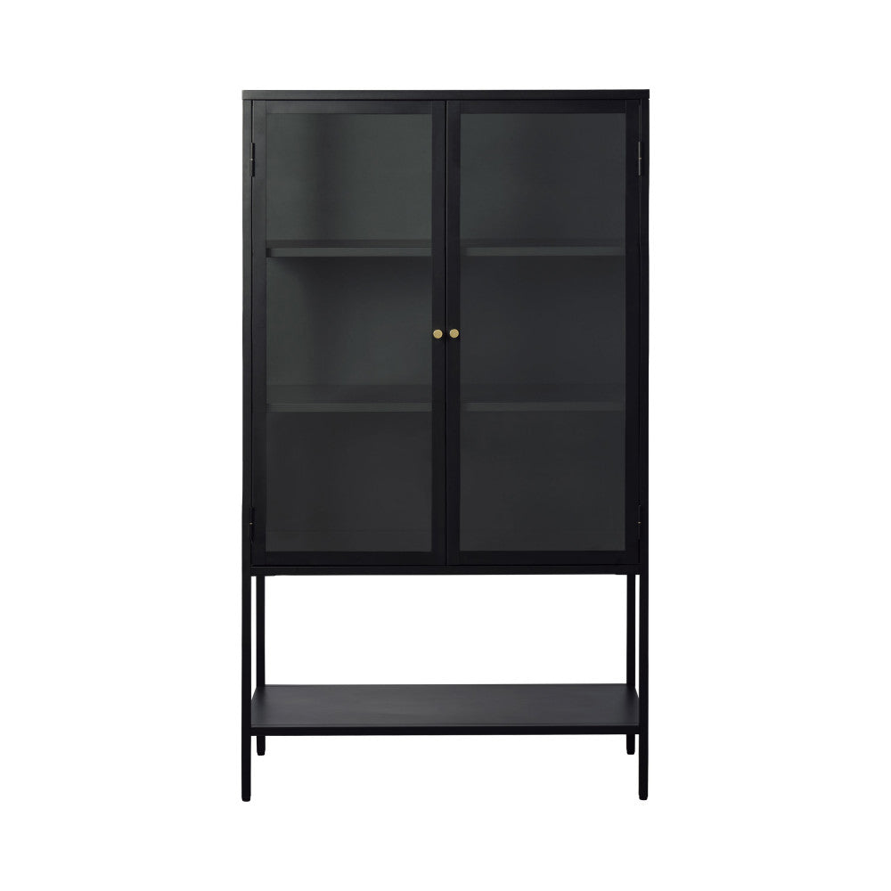 Adare - Buffet haut 2 portes en verre trempé et métal H160cm - Noir - 2