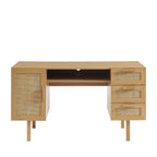 June - Bureau 1 porte 3 tiroirs en bois et cannage L135cm - Bois clair - 2