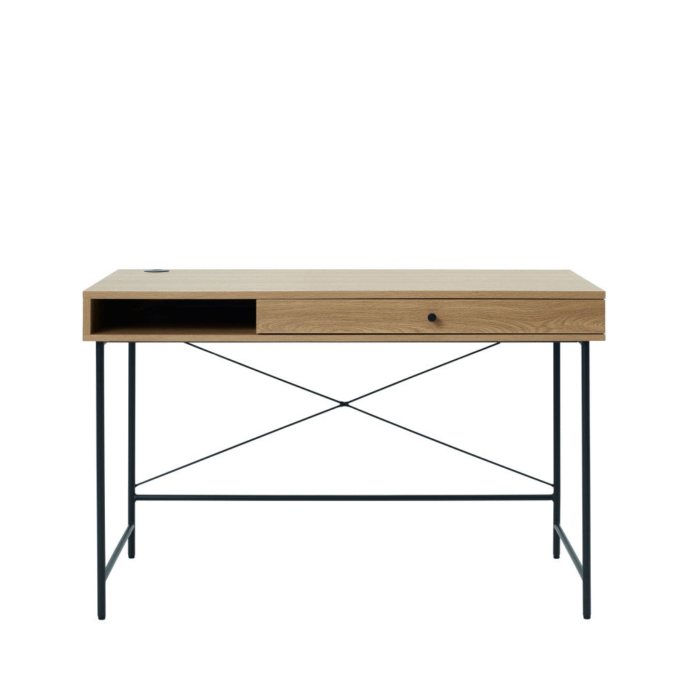 Rinto - Bureau 1 tiroir 1 niche en bois et métal L120cm - Bois clair - 2