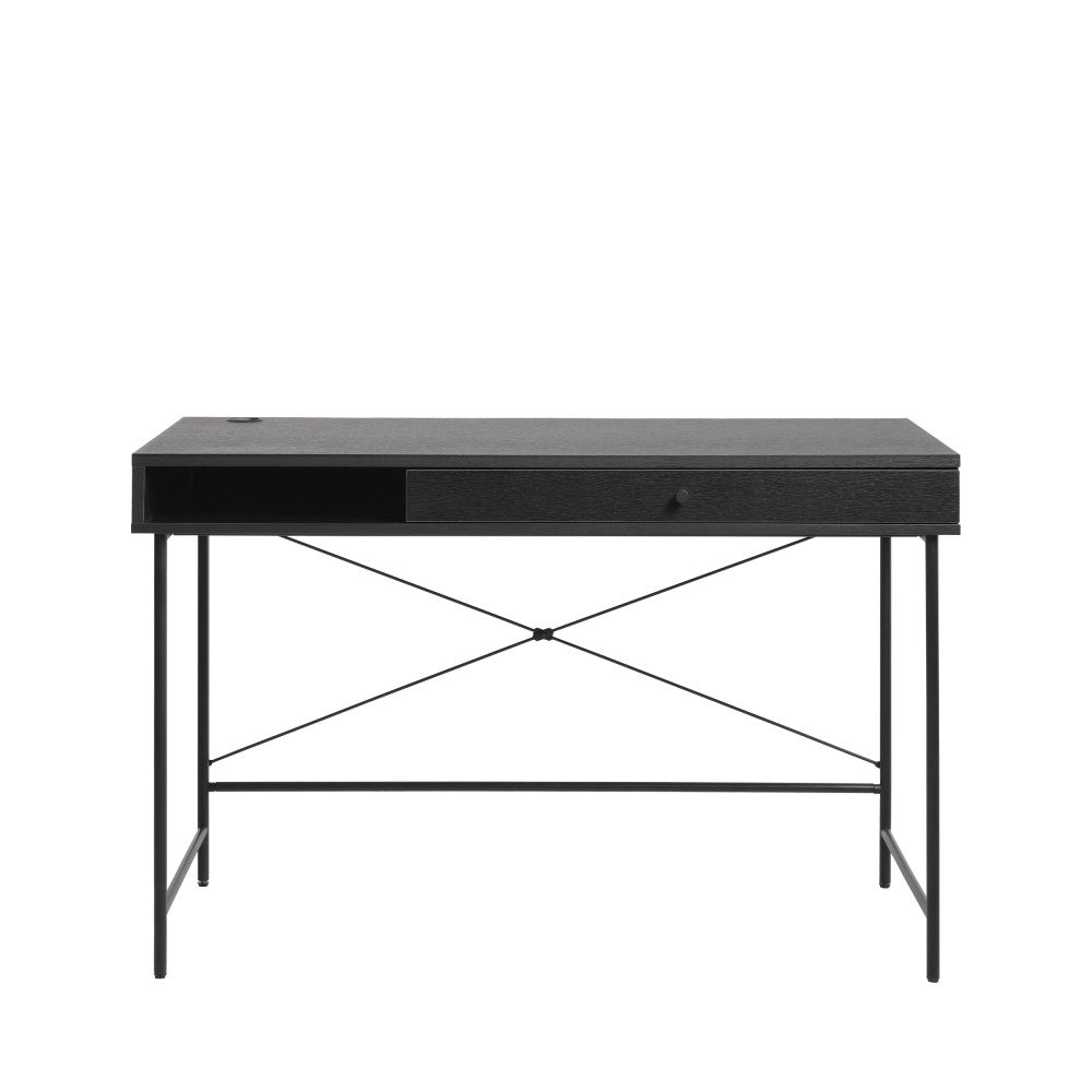 Rinto - Bureau 1 tiroir 1 niche en bois et métal L120cm - Noir - 2