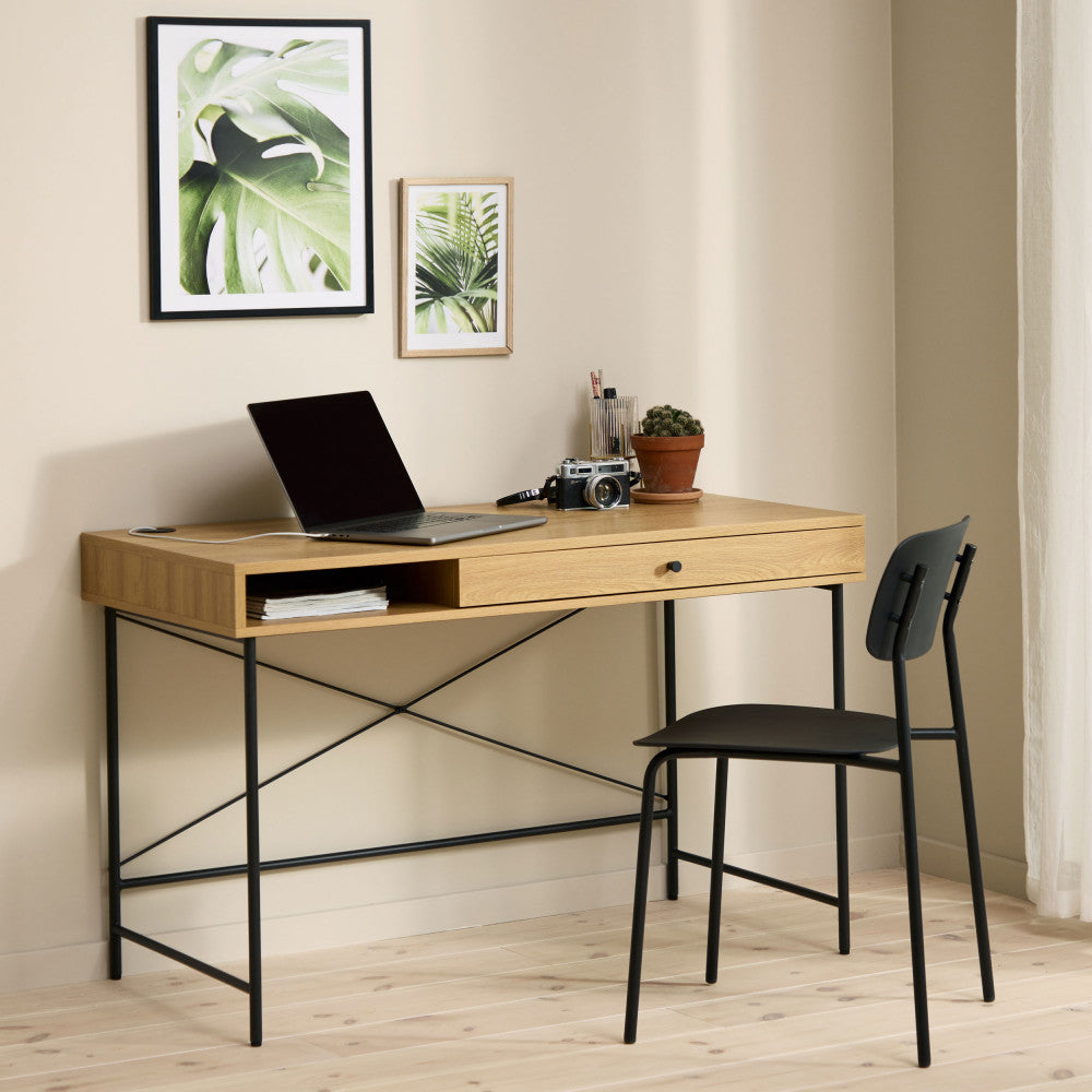 Rinto - Bureau 1 tiroir 1 niche en bois et métal L120cm - Bois clair - 1