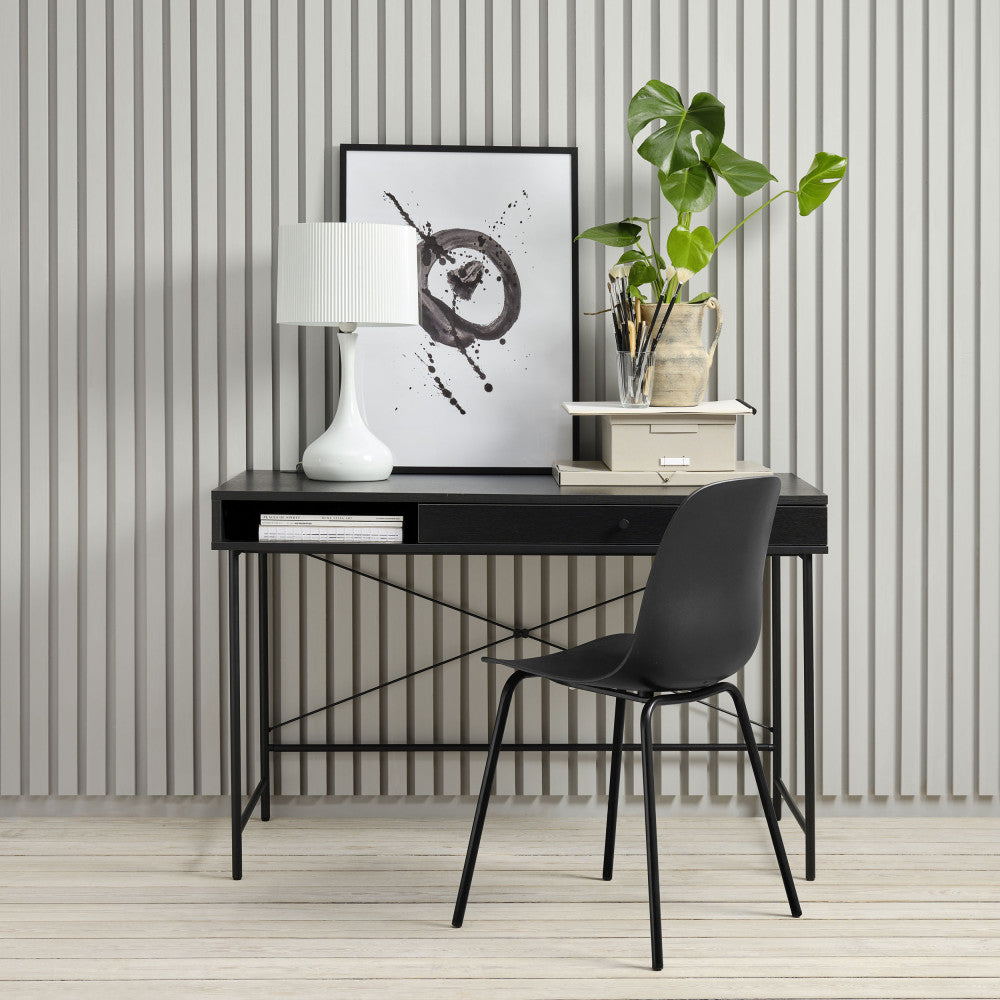 Rinto - Bureau 1 tiroir 1 niche en bois et métal L120cm - Noir - 1