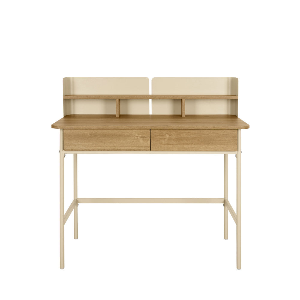 Copa - Bureau 2 tiroirs en bois et métal L100cm - Beige - 2