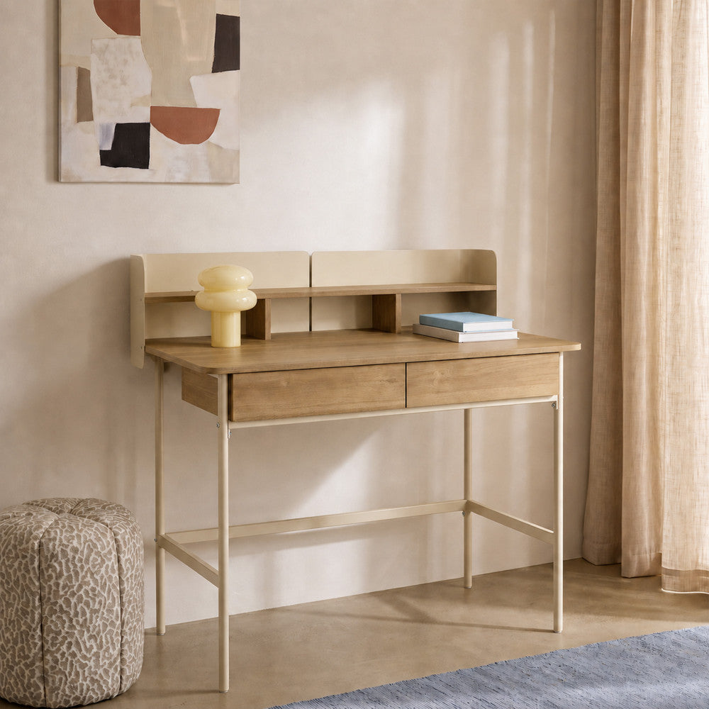 Copa - Bureau 2 tiroirs en bois et métal L100cm - Beige - 1