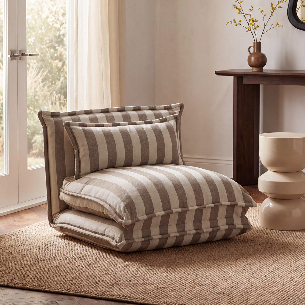 Nala - Chauffeuse convertible 1 place en tissu rayé - Beige - 1