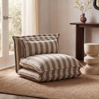 Nala - Chauffeuse convertible 1 place en tissu rayé - Beige - 1