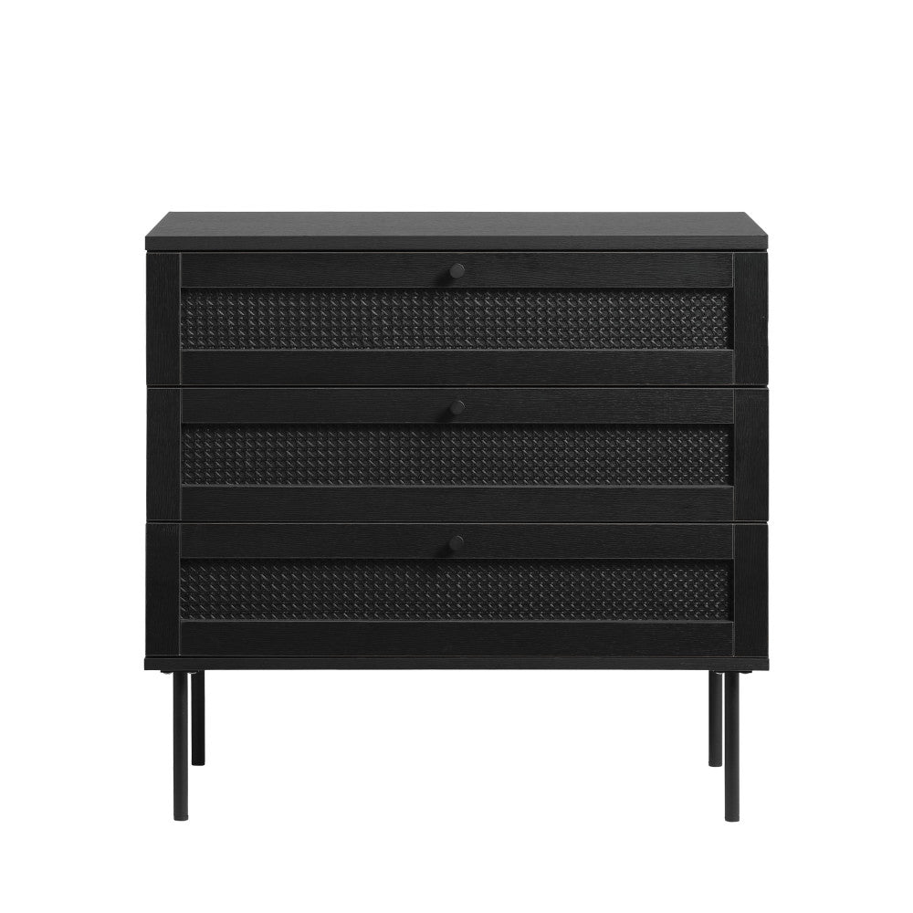 Rinto - Commode 3 tiroirs en bois et métal L80cm - Noir - 2