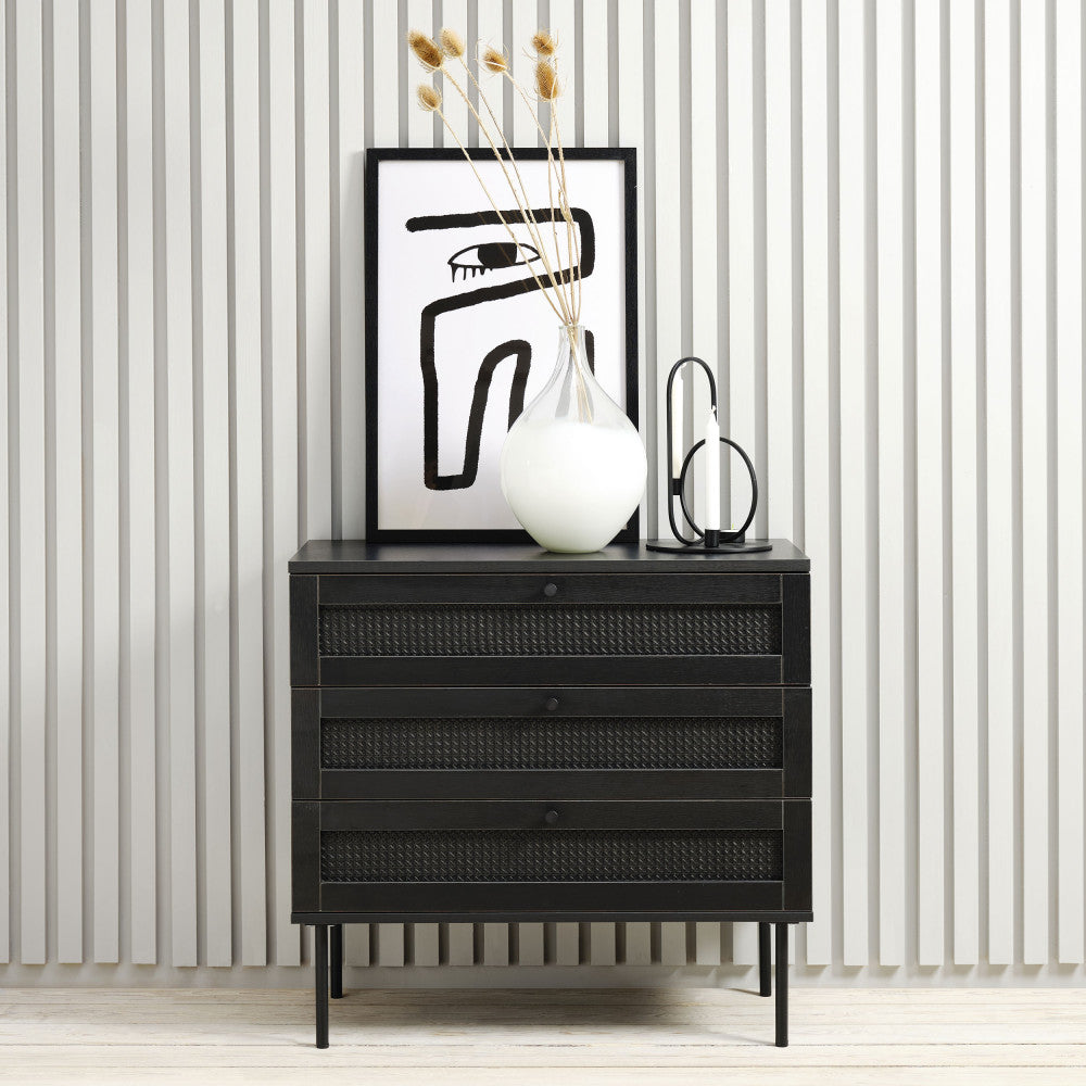 Rinto - Commode 3 tiroirs en bois et métal L80cm - Noir - 1